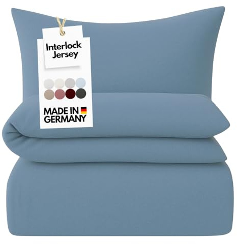Carpe Sonno Interlock Jersey Bettwäsche 135x200 [Made in Germany] 100% feinste Baumwolle | Luxus Bettwäsche Jersey 135 x 200 | Bettbezug mit Reißverschluss für das ganze Jahr - Rauch Blau