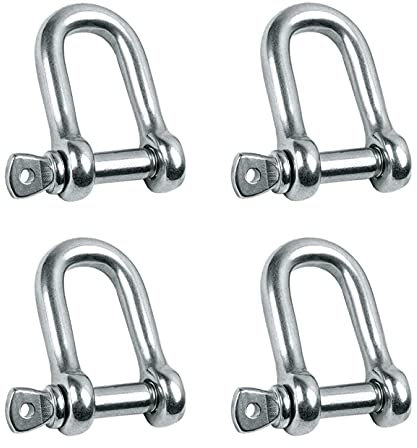 4 Stück Edelstahl Scheakel,Stainless Steel M8 D-Form Schäkel,D-Schäkel Drahtseil Verbinder mit Augenbolzen
