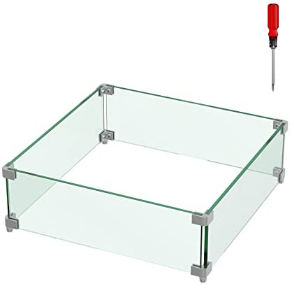 Emardom Pare-Vent carré de 48,3 x 48,3 x 15,2 cm, Pare-Vent pour Table de brasero de 71,1 à 81,3 cm, Verre trempé Transparent de 0,6 cm d'épaisseur