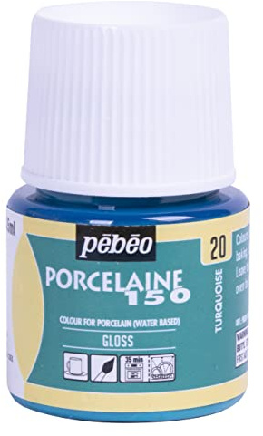 Pebeo Porcelaine 150 Ceramic Paint - Water-Based High-Gloss Color Paints for Porcelain, Premium Art Supplies, Non-toxic & Heat-Safe, 45 ml Bottle, Turquoise