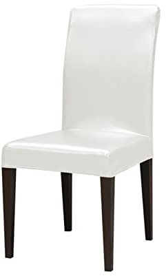 GUYIRT Solides PU-Leder Stuhlhussen FüR EsszimmerstüHle Wasserdicht Ölfest Stuhlbezug FüR EsszimmerstüHle Dehnbare abnehmbare Sitzbezüge Schonbezüge -Weiß-6 STÜCKE