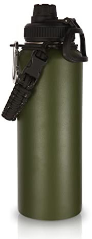 Volhoply 1200ml Trinkflasche Edelstahl,Doppelwandig Vakuum Isolierte Thermosflasche mit Paracord-Griff, Metall Auslaufsicher Bottle,BPA-Frei Thermoskanne für Sport, Schule, Outdoor (Armee Grün,40 OZ)
