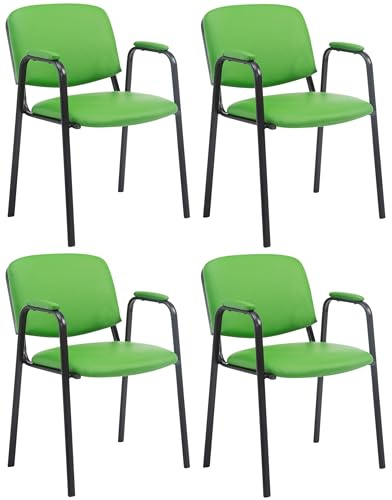 CLP 4er Set Besucherstühle Ken Pro Mit Metallgestell Und Kunstlederbezug I Konferenzstühle Mit Metallgestell Und Rückenlehne, Farbe:grün
