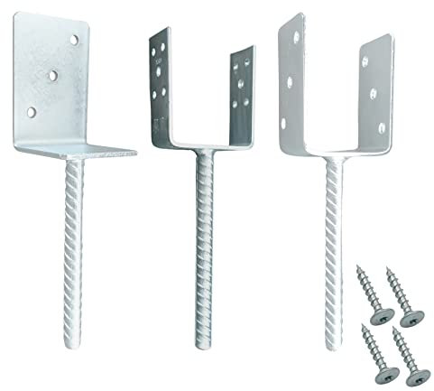 BRESKO Pfostenträger Pfostenanker Pfostenhalter Pfostenschuh verzinkt Riffel-Dolle Beton-Anker mit Schrauben (U-Form 91x100x4 mm (light))