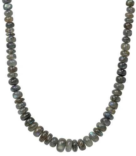 ELEDORO echter Labradorit Halskette Collier für Damen aus Silber 925 rhodiniert Karabiner Rondelle 5-11mm 48cm lang