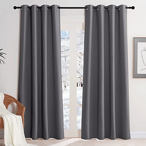 KGORGE Verdunkelungsvorhang Grau Gardinen Blickdicht 2er Set 220 x 140 cm(HxB) Thermovorhang Hitzeschutz Tür Innen Schlafzimmer Vorhänge mit Ösen Blackout Curtains for Bedroom
