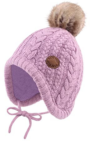 XIAOHAWANG Baby Wintermütze Mädchen Jungen Warm Strickmütze mit Pompom Niedliche BabymüTZE Herbst,Winter(Lila, 0-6 Monate)
