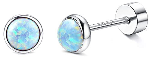 JeryWe G23 Titan Opal Ohrstecker für Damen Mädchen Implantat Grade Opal Kleine Runde Option Schmuck Hypoallergen Ohrringe für Empfindliche Ohren