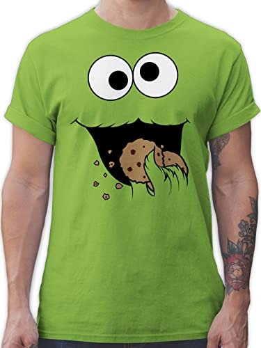 T-Shirt Herren - Karneval & Fasching - Keks Monster I Krümelmonster I Cookie Monster Fastnacht I Fasnacht I Fasnet - M - Hellgrün - Partner Look Family faschingsshirt Faschings Auge Shirts