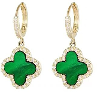 GAUEIOUR St. Patrick's Day Irish Earrings,New Vintage Silver Needle Emerald Green Leaf Earrings, Simple and Lucky Personality Diamond Leaf Earrings,Charm Irish Party Gift(Green)