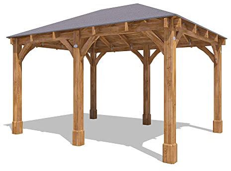 Dunster House Wooden Gazebo 4m x 3m with Black Roof Shingles – Permanent Garden Shelter, Durable Timber Construction for Outdoor Relaxation, Dining & Year-Round Use, Leviathan