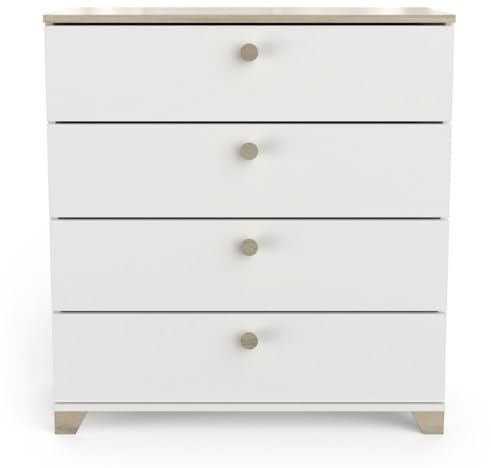 Demeyere Commodes 4 Tiroirs- Décor Chêne Kronberg et Blanc Mat- Style Contemporain- Pour Chambre- L79,7 x P41,9 x H85,1 cm