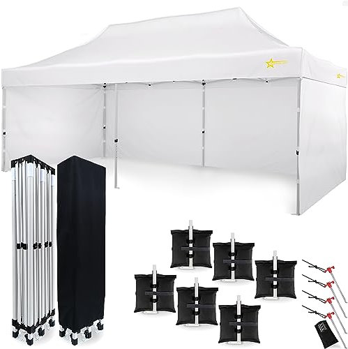 Economic Star Gartenpavillon Wasserdicht mit 3 Seitenteile + 6 Sandsäcke + 4 Seile und Partyzelt Heringe + Schutzhülse für Rennzelt, UV-Schutz 50+ pavillon 3x6 (3x6, Weiß)