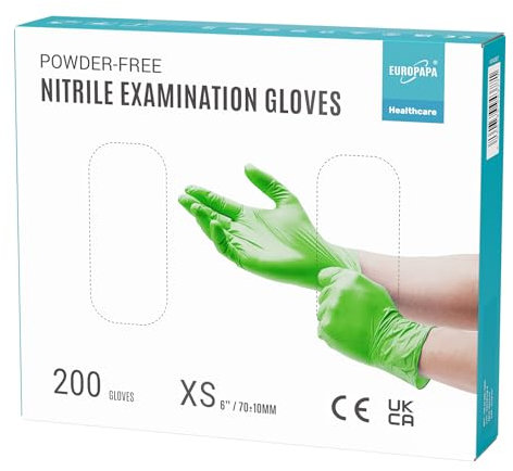 EUROPAPA® Lot de 100 gants jetables en nitrile - Non poudrés - Sans latex - Non stériles - Sans latex - Vert