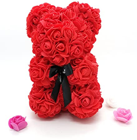 Yarhom Rose Bear Artificial Flowers Bear Romantic Foam Rose Valentine's Day Birthday Rose Gifts For Women Mom Girlfriend Dad (Red)