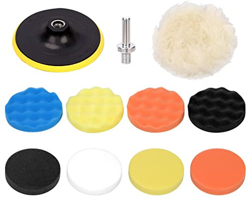 Mardatt El kit de 10 almohadillas de pulido de espuma para automóvil incluye almohadillas de pulido de esponja de 6 pulgadas, almohadillas de lana pulidoras, adaptador de taladro, accesorio de cepillo