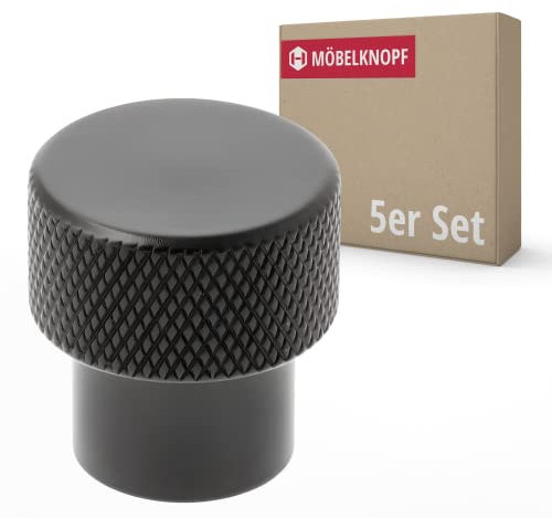 Gedotec Möbelknöpfe Aluminium | Ø 22 mm I 5 Stück | Türknopf für Schränke - Schwarz matt inkl. Befestigungsmaterial I IVAN I Knöpfe für Küchenschränke - moderner Stil I Schrankgriffe - Knöpfe Möbel