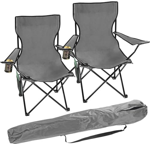 Taylor & Brown Set of 2 Lightweight Folding Camp Chair - Portable Chairs with Cup Holder, Side Pocket and Bag Perfect for Camping, Festivals, Garden, Fishing, Beach and BBQs, Grey