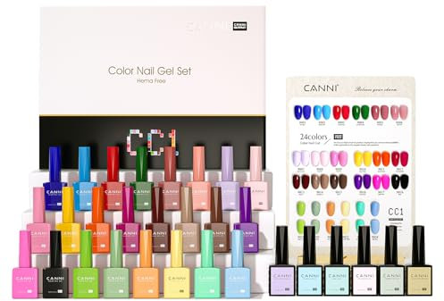 CANNI 24 Stück UV Nagellack Set mit Farbkarte & Unterlack & Glänzender Überlack & Matte Überlack & Primer & Dehydrator & reinforce gel für Nagelstudio Design Starter Maniküre Geschenkset CC1