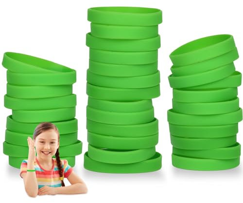 THXIY 25 Pièces Bracelets en silicone de 7 pouces pour enfants, adolescents, bracelets en caoutchouc pour événements, Bracelet élastique en Caoutchouc Vert