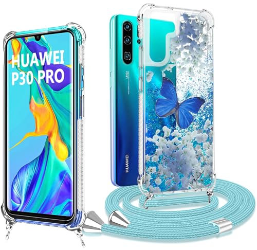 XCYYOO Handykette Huawei P30 Pro Hülle mit Band Huawei P30 Pro Silikon Handyhülle mit Band Huawei P30 Pro Schutzhülle mit Kordel Transparent Hülle Huawei P30 Pro mit Band Glitzer Case zum Umhängen