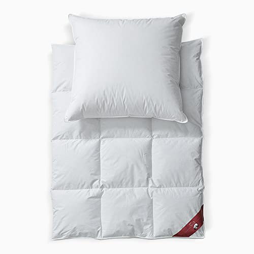 RIBECO GERMANY Daunenbettdecke Johanna 155x220 cm & Kopfkissen 80x80 cm im 2er Set –Daunendecke & Kopfkissen aus Federn & Daunen, allergikerfreundlich, Made in Germany, Wärmeklasse: warm