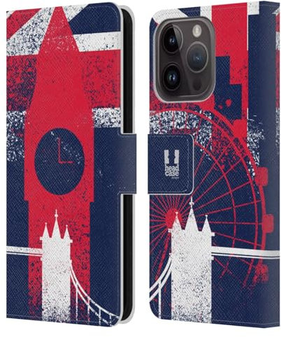 Head Case Designs Wahrzeichen Das Beste Von London Leder Brieftaschen Handyhülle Hülle Huelle kompatibel mit Apple iPhone 15 Pro