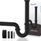 Yelcona Universal Siphon für Waschbecken & Waschtisch - Abflussgarnitur passgenau - Geruchsverschluss inkl. Gummimanschette + Röhrensiphon Ablaufgarnitur (Extra Lang 200mm Schwarz)