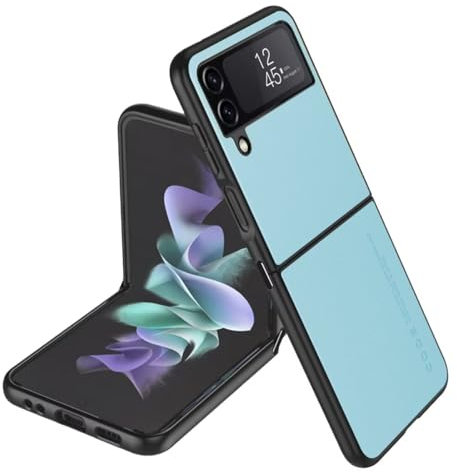 HAFFAN Phone Case Protective Cover Designed for Samsung Galaxy Z Flip3 / Samsung Galaxy Flip 3 2021 (6.7), Imitation Leather Style - Light Blue