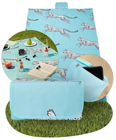 Haus Projekt Telo Picnic Impermeabile Blu Leopardato, 200x150cm, Coperta Pic nic Impermeabile Pieghevole, Telo Pic Nic Portatile con Manico, Stuoia Spaggia, Stuoia Campeggio Accessori Utili