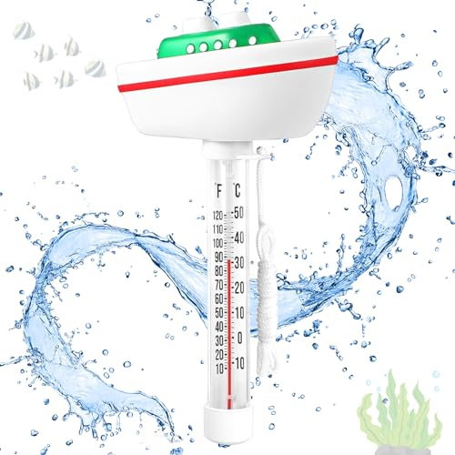 Thermomètre de piscine flottant avec corde, facile à lire, pour piscine, baignoire et spa