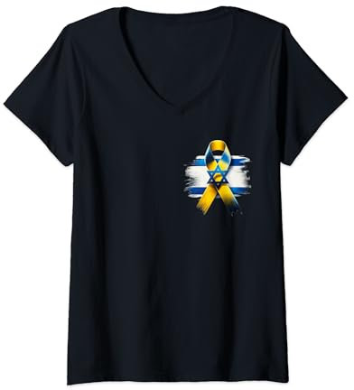 Femme Drapeau d'Israël – Ruban jaune – Ramenez-les à la maison maintenant – Israël T-Shirt avec Col en V