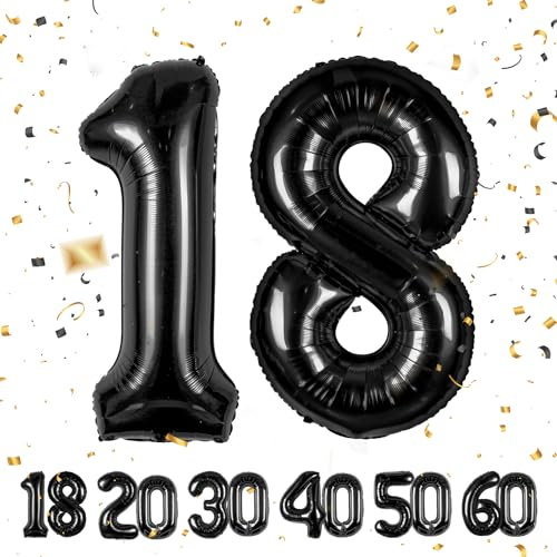 ballonluftballon 18 jahre | Schwarz 18 ballons-40-101cm 18 Geburtstagsdeko -18 Folienballon Zahl Deko zum Geburtstag fliegt mit Helium 18 Geburtstag für Männer Frauen 18 Geburtstagsparty Jubiläum…