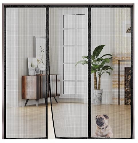 Rideau de Porte Magnétique Anti-Moustique 290x225cm Anti Insectes Moustiques Rideau de Porte Magnétique Anti-Moustique pour Portes Coulissantes, Garage Noir