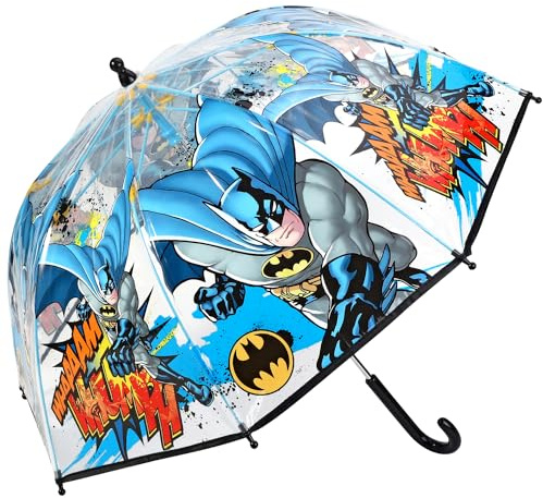 Batman Regenschirm Kinder transparent mit Joker Motiv | Stockschirm Jungen | Superhelden Regenschirm PVC leicht & robust | Schirm für Schule Einschulung Geburtstag Geschenk