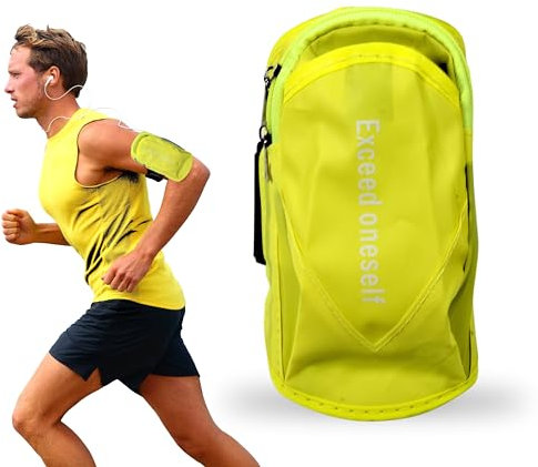 Brazalete Deportivo Fluorescente Alta Visibilidad 2 Bolsillos Brazalete Movil Running Unisex hasta 6,5 Ajustable y Resistente a Gotas Ligeras Compatible con iPhone y Android (ESTÁNDAR hasta 6,5)