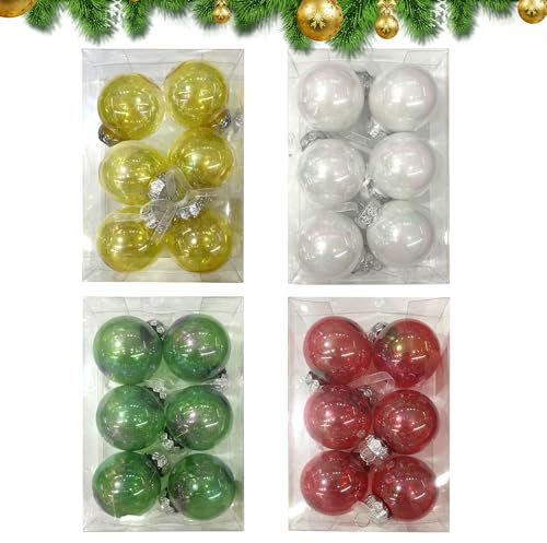 24pcs Christmas Tree Balls Colorful Transparent Christmas Decorations Balls Xmas Glitter Balls 6cm Christmas Hanging Ornament Shatterproof Plastic Christmas Tree Baubles Set for Home Xmas Party Decor