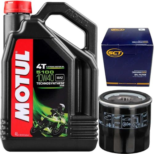 4L 5100 4T MOTORRAD Öl 10W-40 MA2 + Ölfilter für KAWASAKI YAMAHA