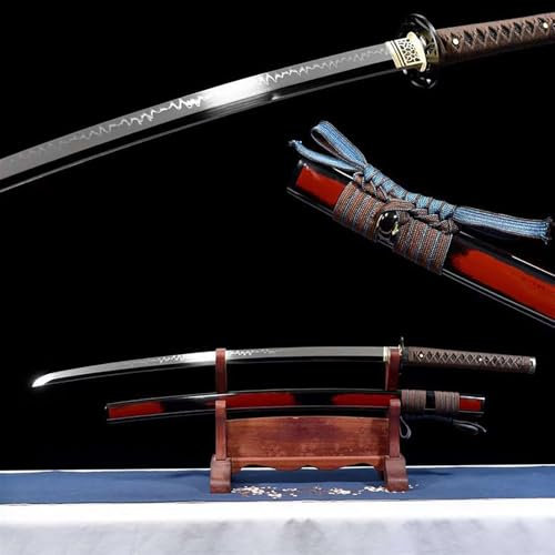 Echtes Katana-Schwert mit Massivholzscheide 103 cm,handgeschmiedeter T10-Stahl,Japanisches Samurai-Schwert,handgefertigtes echtes Schwert für Cosplay,Kendo,Iaido,Kampfsport,Selbstverteidigung