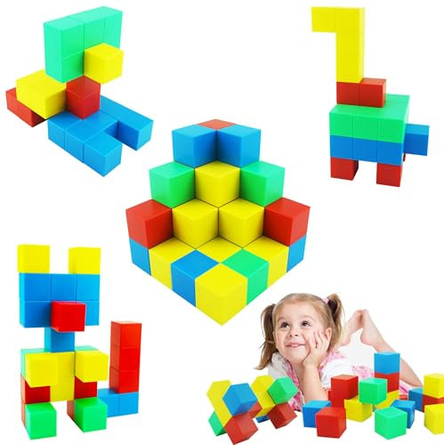 UiDor Magnetische Bausteine, 1,30 Zoll Große Magnetische Stapelwürfel für Kinder,sensorische Montessori Spielzeug, Bunte Bildungswürfel für Jungen Mädchen 3 4 5 6 7 8 Jahre Alt (32 Stück)