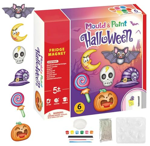Vjeybv Kids Painting Set Halloween Decorations, Halloween Paint Your Own Figurines Pumpkins Ghost Bat Witch Hat Ready to Paint Kit Unpainted Figurines with Magnet for Party Favors