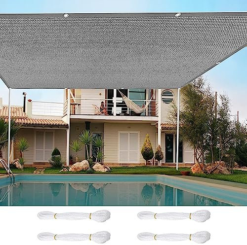 Tenda parasole a vela per terrazza, balcone, piscina e giardino, 9 x 4 m, colore grigio, resistente al sole e ai raggi UV, con 4 corde