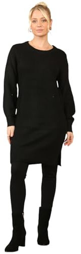 Be Jealous Womens Pullover Knitted Warm Ribbed Long Sleeve Round Neck Jumper Long Mini Dress Jumper Black Medium (UK 10)
