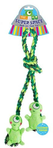 YöL Green Alien Themed Rope Tug of War Treats Plush Toys Squeaky Dog Pet Puppy Interactive Stimulating Play