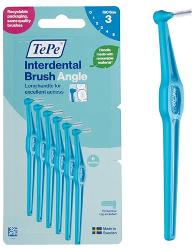 TePe Angle Interdentalbürste, Blau, 0,6 mm/ISO 3, 6 Stk., Zahnwischenraumreinigung, Plaque-Entferner für mittelgroße Zahnlücken