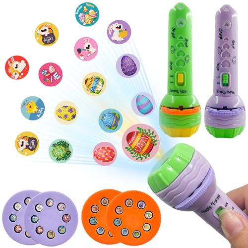 2 PCS Proyector Linterna de Pascua para Niños, Proyector de Linterna Infantil, Juguete Linterna Proyector con 16 Patrones Diferentes de Pascua, Juguete Pedagógico, Infantiles Regalos de Pascua