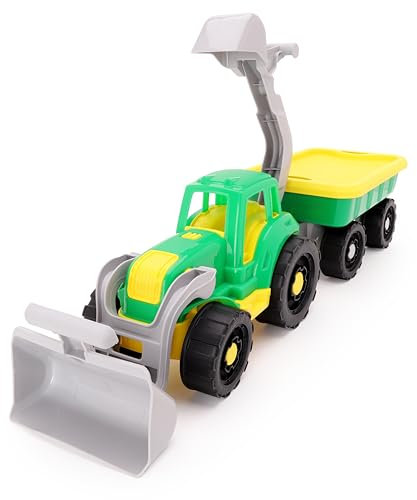 Toyland® 64cm (25 Zoll) Großer Baggerlader mit Anhänger – Beweglicher Frontlader und Baggerlader und Abnehmbarer Anhängerdeckel – Konstruktionsspielzeug
