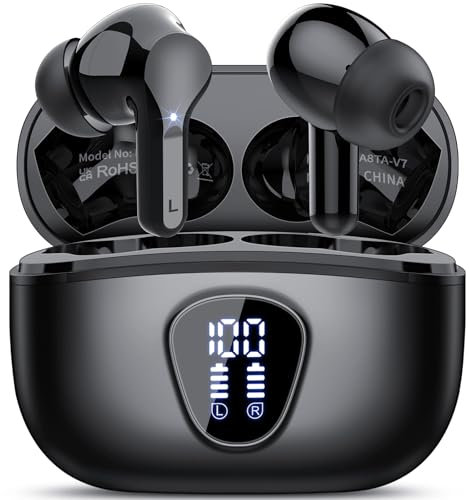 Cuffie Bluetooth, Auricolari Bluetooth 5.4 con Stereo HiFi, Cuffie Wireless in Ear 4 Mic ENC Cancellazione Rumore, 40 Ore, LED Display, USB-C, IP7 Impermeabili Cuffiette Sport per iOS Android, Nero