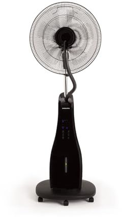 CREATE / AIR MIST/Ventilador nebulizador oscilante negro/Ultrasilencioso, ventilador y humificador, nebulizador con vibración ultrasónica, 3 velocidades, ruedas multidireccionales, 90W