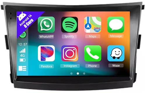 Autoradio Android 14 per SsangYong Tivoli 2015-2019, 9 Pollici Touch Screen Car Radio con CarPlay Android Auto Navigazione GPS Bluetooth Controllo vocale RDS(4Core(1+32GB))